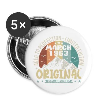 62nd birthday anniversary march 1963, march 1963 - Buttons large 2.2''/56 mm (5-pack) - white - Front