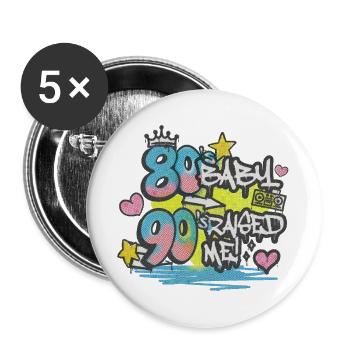 Bébé des années 80 Raised Me des années 90 - Motif graffiti - Lot de 5 grands badges (56 mm) - blanc - Devant