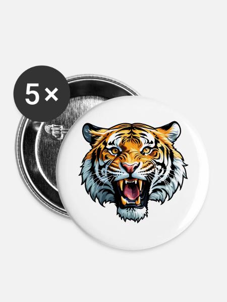 Tiger Head - Buttons large 2.2''/56 mm (5-pack) - white