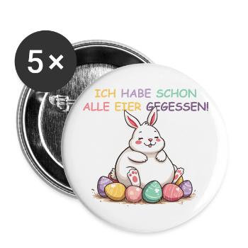 Alle Eier gegessen lustiges buntes Ostern mit Hase - Buttons groß 56 mm (5er Pack) - Weiß - Vorne