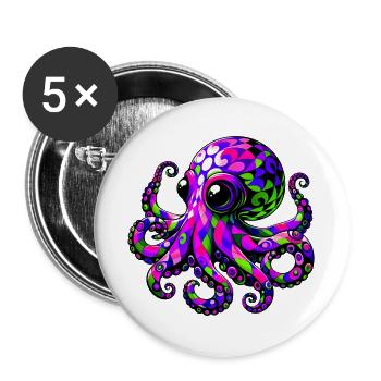 Pieuvre - Lot de 5 grands badges (56 mm) - blanc - Devant