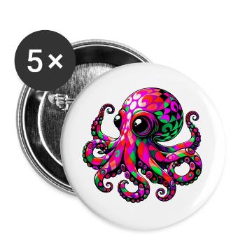 Pieuvre - Lot de 5 grands badges (56 mm) - blanc - Devant