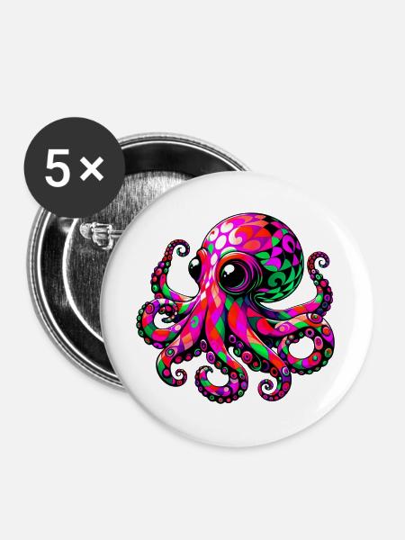 Krake - Buttons groß 56 mm (5er Pack) - Weiß