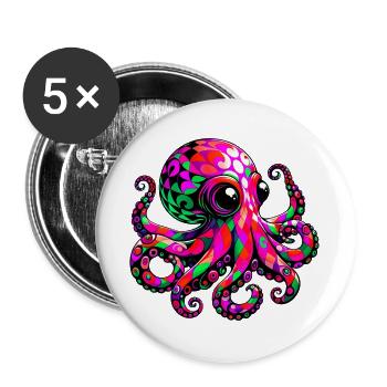 Pieuvre - Lot de 5 grands badges (56 mm) - blanc - Devant