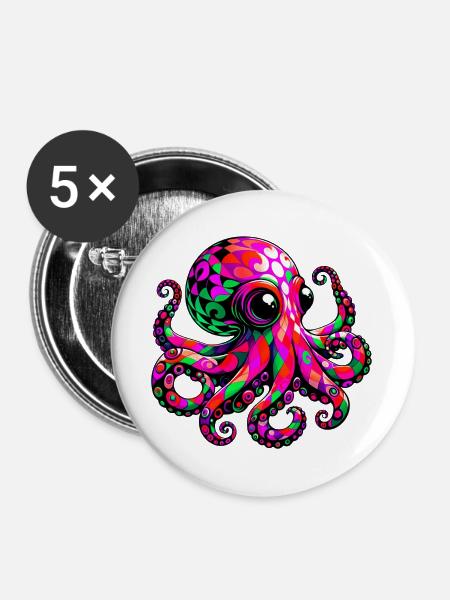 Krake - Buttons groß 56 mm (5er Pack) - Weiß