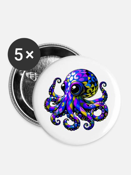 Krake - Buttons groß 56 mm (5er Pack) - Weiß