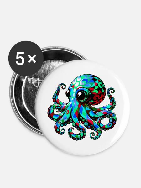 Krake - Buttons groß 56 mm (5er Pack) - Weiß