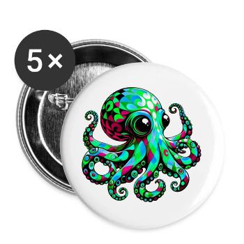 Krake - Buttons groß 56 mm (5er Pack) - Weiß - Vorne