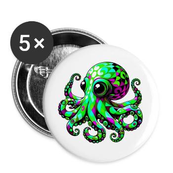 Pieuvre - Lot de 5 grands badges (56 mm) - blanc - Devant