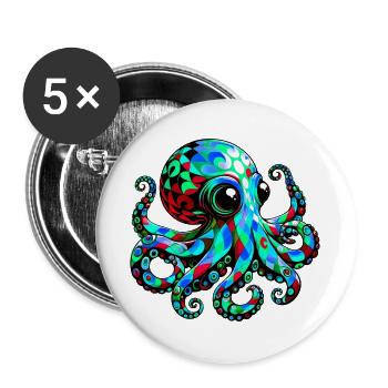 Pieuvre - Lot de 5 grands badges (56 mm) - blanc - Devant