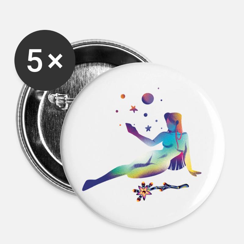 Cosmic Dreams Silhouette - Buttons large 2.2''/56 mm (5-pack) - white