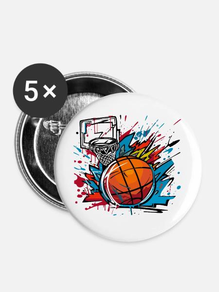 Basketball Graffiti - Buttons groß 56 mm (5er Pack) - Weiß