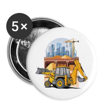Backhoe Loader, Tractor Loader on Construction Site - Buttons large 2.2''/56 mm (5-pack) - white - Front