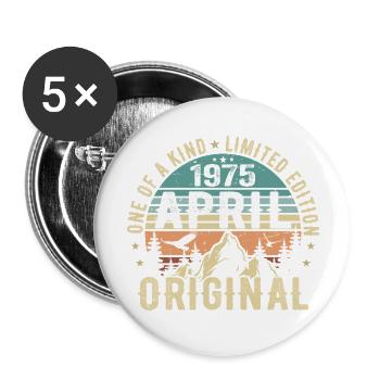 Né en avril 1975, légende depuis avril 1975 - Lot de 5 grands badges (56 mm) - blanc - Devant