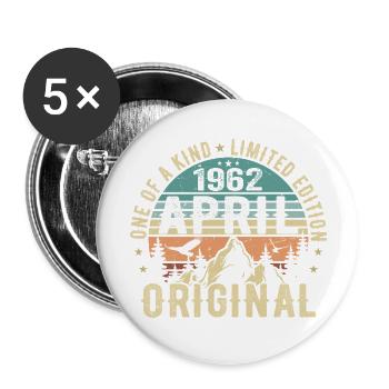 Né en avril 1962, légende depuis avril 1962 - Lot de 5 grands badges (56 mm) - blanc - Devant