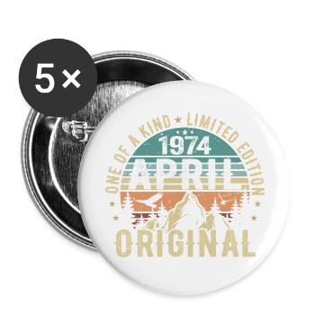 Né en avril 1974, légende depuis avril 1974 - Lot de 5 grands badges (56 mm) - blanc - Devant