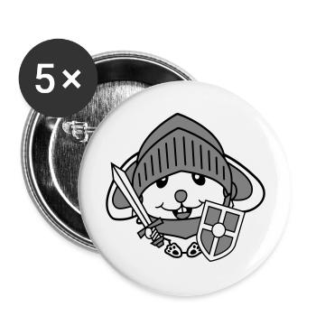 Lapin Chevalier Épée Bouclier Armure Casque Château Héros - Lot de 5 grands badges (56 mm) - blanc - Devant