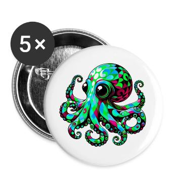 Pieuvre - Lot de 5 grands badges (56 mm) - blanc - Devant