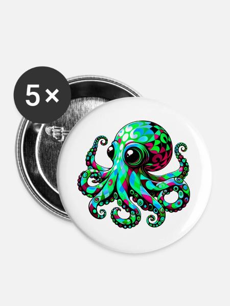 Krake - Buttons groß 56 mm (5er Pack) - Weiß