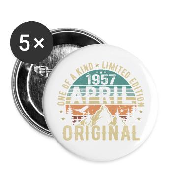 Geboren april 1957, Legende seit april 1957 - Buttons groß 56 mm (5er Pack) - Weiß - Vorne