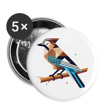 Jays on a branch – stylized spring motif - Buttons large 2.2''/56 mm (5-pack) - white - Front
