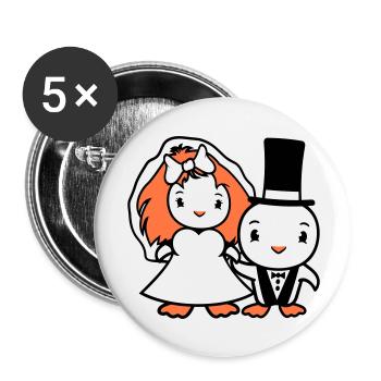 2 Birds Wedding Couple Ducks Wedding Man Woman Cute - Buttons large 2.2''/56 mm (5-pack) - white - Front