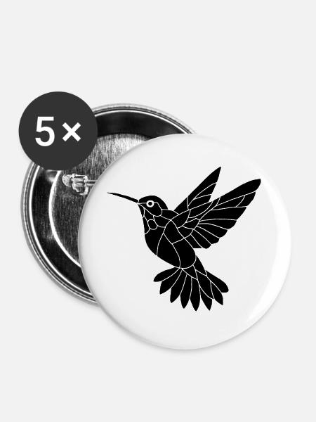 Schwarzer Kolibri - Buttons groß 56 mm (5er Pack) - Weiß