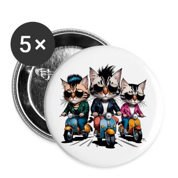 Chats rocker - Lot de 5 grands badges (56 mm) - blanc - Devant