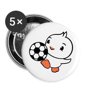 Ente spielt Fußball Ball Tor schießen kicken Spaß - Buttons groß 56 mm (5er Pack) - Weiß - Vorne