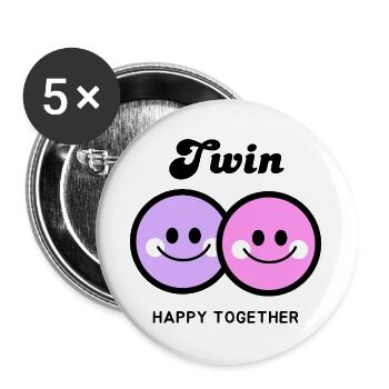 Fröhliche Zwillinge Gesichter "Twin" Zusammen girl - Buttons groß 56 mm (5er Pack) - Weiß - Vorne
