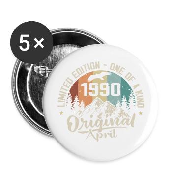 Cadeau Anniversaire Avril 1990 April 1990 - Lot de 5 grands badges (56 mm) - blanc - Devant