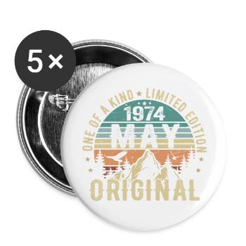 Legends May 1974 Birthday Vintage May 1974 - Buttons large 2.2''/56 mm (5-pack) - white - Front
