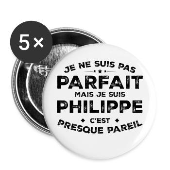 Philippe A first name, an attitude Humour Philippe - Buttons large 2.2''/56 mm (5-pack) - white - Front
