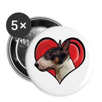 Tête miniature de Bull Terrier en coeur Style BD - Lot de 5 grands badges (56 mm) - blanc - Devant