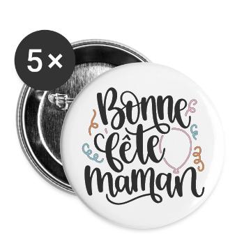 Bonne fête maman - Lot de 5 grands badges (56 mm) - blanc - Devant