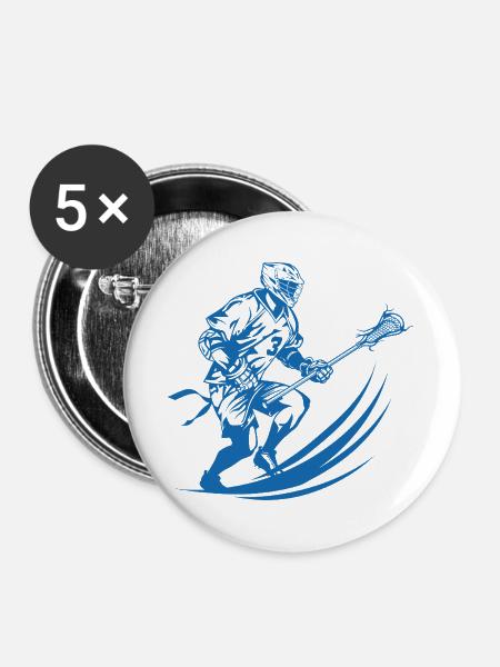 Lacrossespieler Grafik - Buttons groß 56 mm (5er Pack) - Weiß