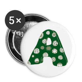 Buchstabe A mit Charakter in grün - Buttons groß 56 mm (5er Pack) - Weiß - Vorne