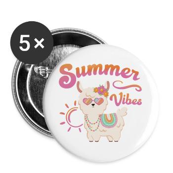 Lama Sommer Alpaka - Summer vibes - Sommerstimmung - Buttons groß 56 mm (5er Pack) - Weiß - Vorne