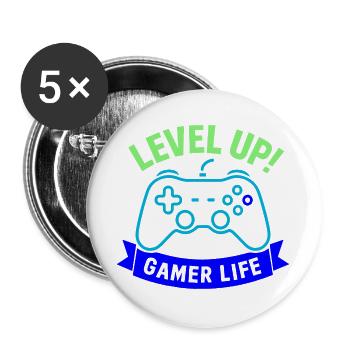 Contrôleur Gamer Life Level Up - Lot de 5 grands badges (56 mm) - blanc - Devant