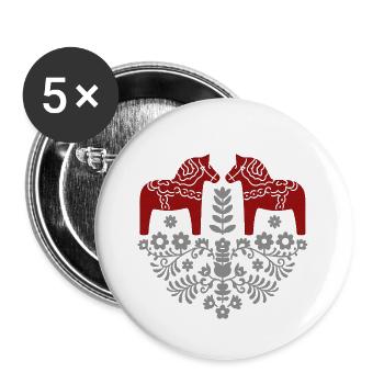 Dala Pferd – Skandinavische Folklore in Grau - Buttons groß 56 mm (5er Pack) - Weiß - Vorne