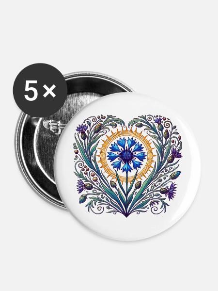 Garten-Blues - Buttons groß 56 mm (5er Pack) - Weiß