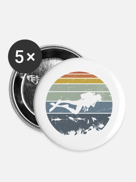 Unterwassertaucher Silhouette Szene - Buttons groß 56 mm (5er Pack) - Weiß