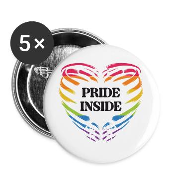 LGBT Pride Monat - Pride Inside - Buttons groß 56 mm (5er Pack) - Weiß - Vorne