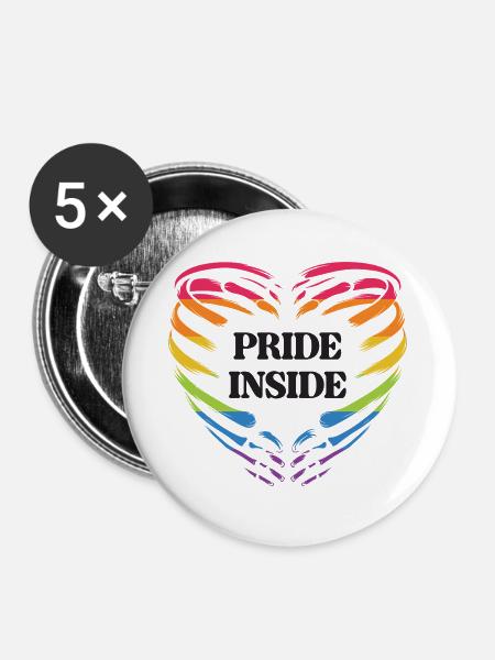 LGBT Pride Monat - Pride Inside - Buttons groß 56 mm (5er Pack) - Weiß