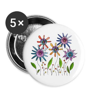 Blumen - Buttons groß 56 mm (5er Pack) - Weiß - Vorne
