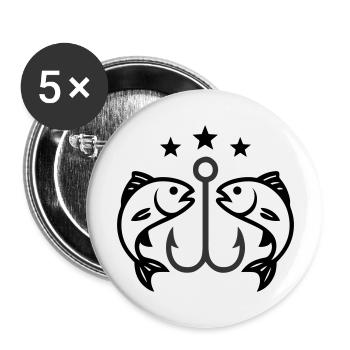 Angelhaken Fische - Buttons groß 56 mm (5er Pack) - Weiß - Vorne