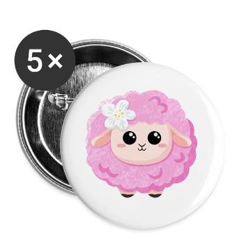Süßes rosa Schaf - Buttons groß 56 mm (5er Pack) - Weiß - Vorne
