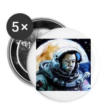 Astronaut im Weltraum vor Mond - Buttons groß 56 mm (5er Pack) - Weiß - Vorne