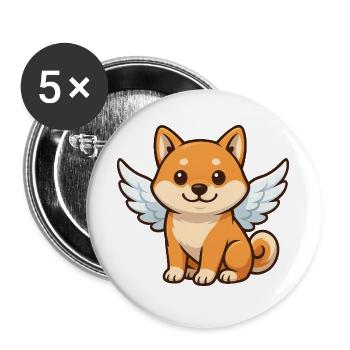 Süßer Shiba Inu Engel Cartoon Hund Zufriedenheit - Buttons groß 56 mm (5er Pack) - Weiß - Vorne