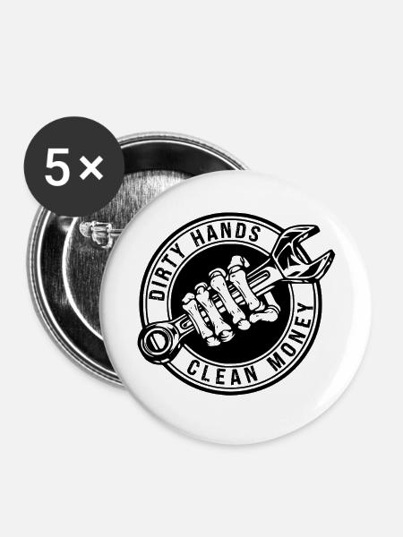 Gesetzlose, Totenkopf-Gangs, Biker, Armeesoldaten - Buttons groß 56 mm (5er Pack) - Weiß